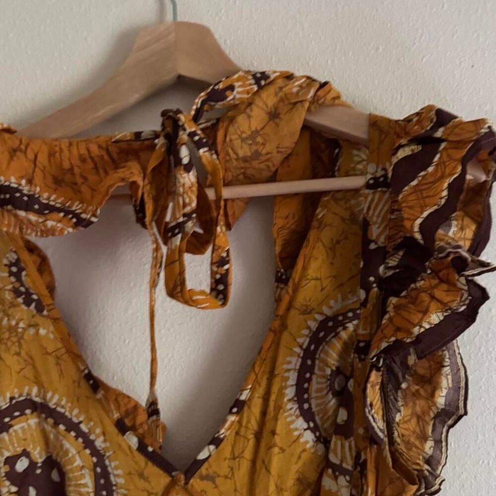 Anthropologie Love the Label Adrienne Gold Yellow Ruffled Boho Maxi Dress Medium - Picture 4 of 8